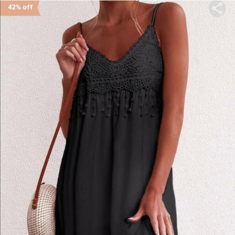 NWT-Grey slip dress w/lace